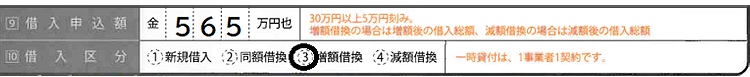 借入申込額と借入区分欄 見本