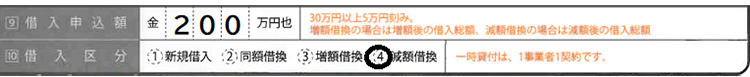 「借入申込額と借入区分」欄 記入例