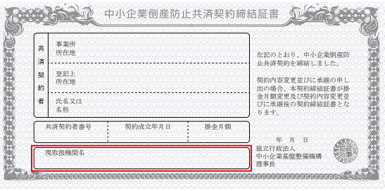 中小企業倒産防止共済契約締結証書取扱機関