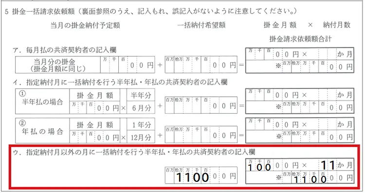 一括納付を希望する月が偶数月の場合
